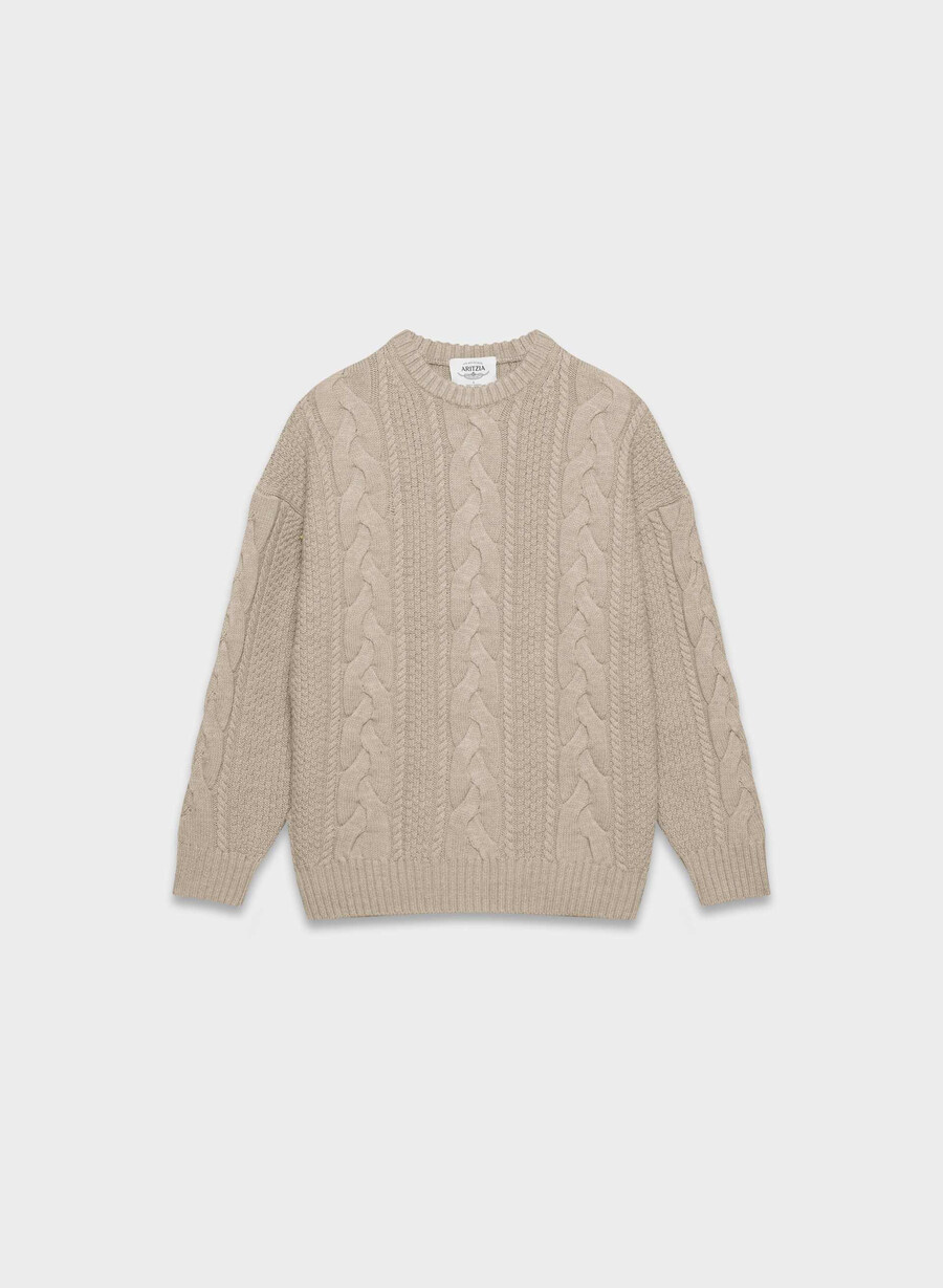 heritage knit merino wool crew sweater heather nomad taupe
