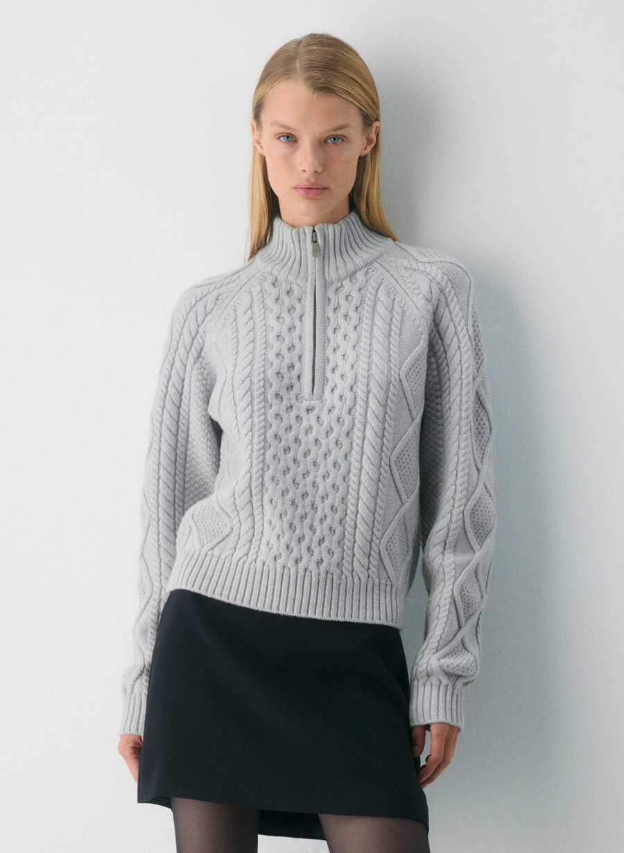 heritage knit merino wool 14 zip sweater heather chrome