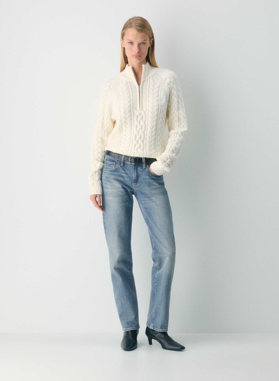heritage knit merino wool 14 zip sweater whisper white
