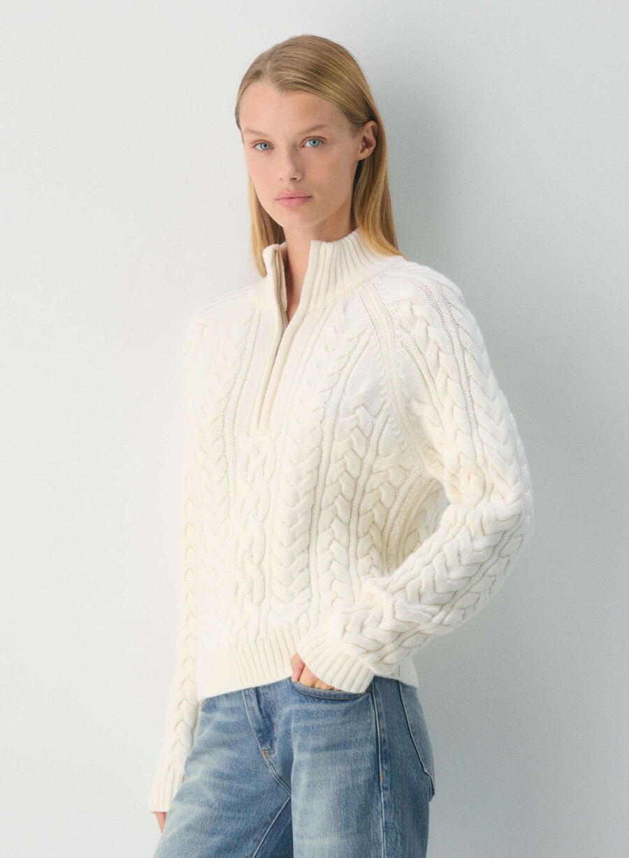 heritage knit merino wool 14 zip sweater whisper white