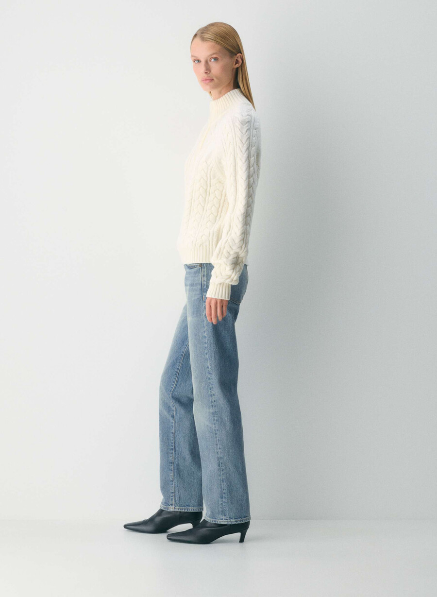 heritage knit merino wool 14 zip sweater whisper white