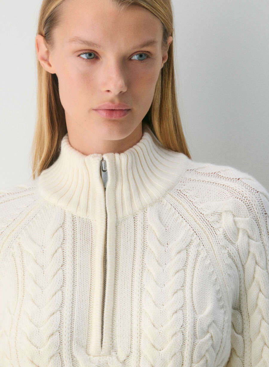 heritage knit merino wool 14 zip sweater whisper white