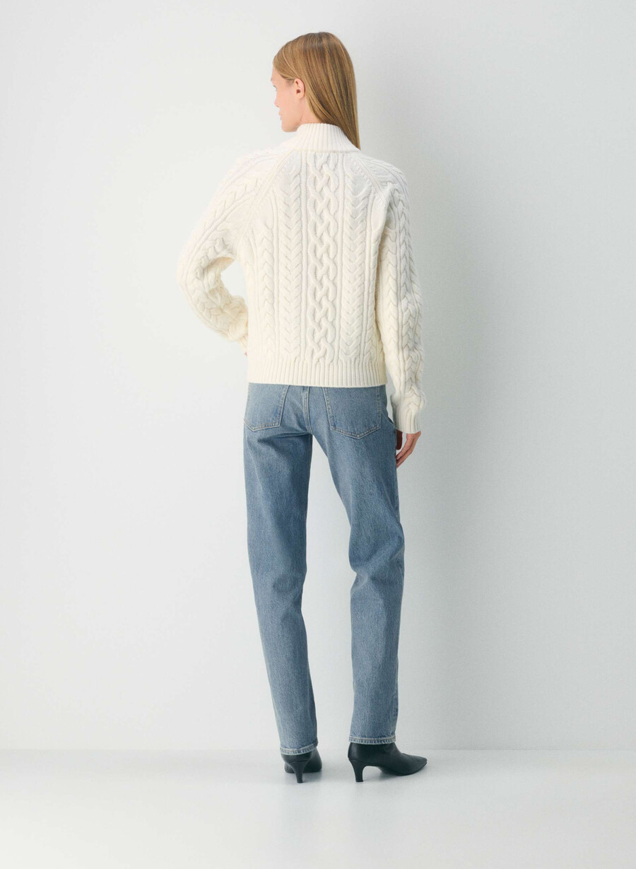heritage knit merino wool 14 zip sweater whisper white