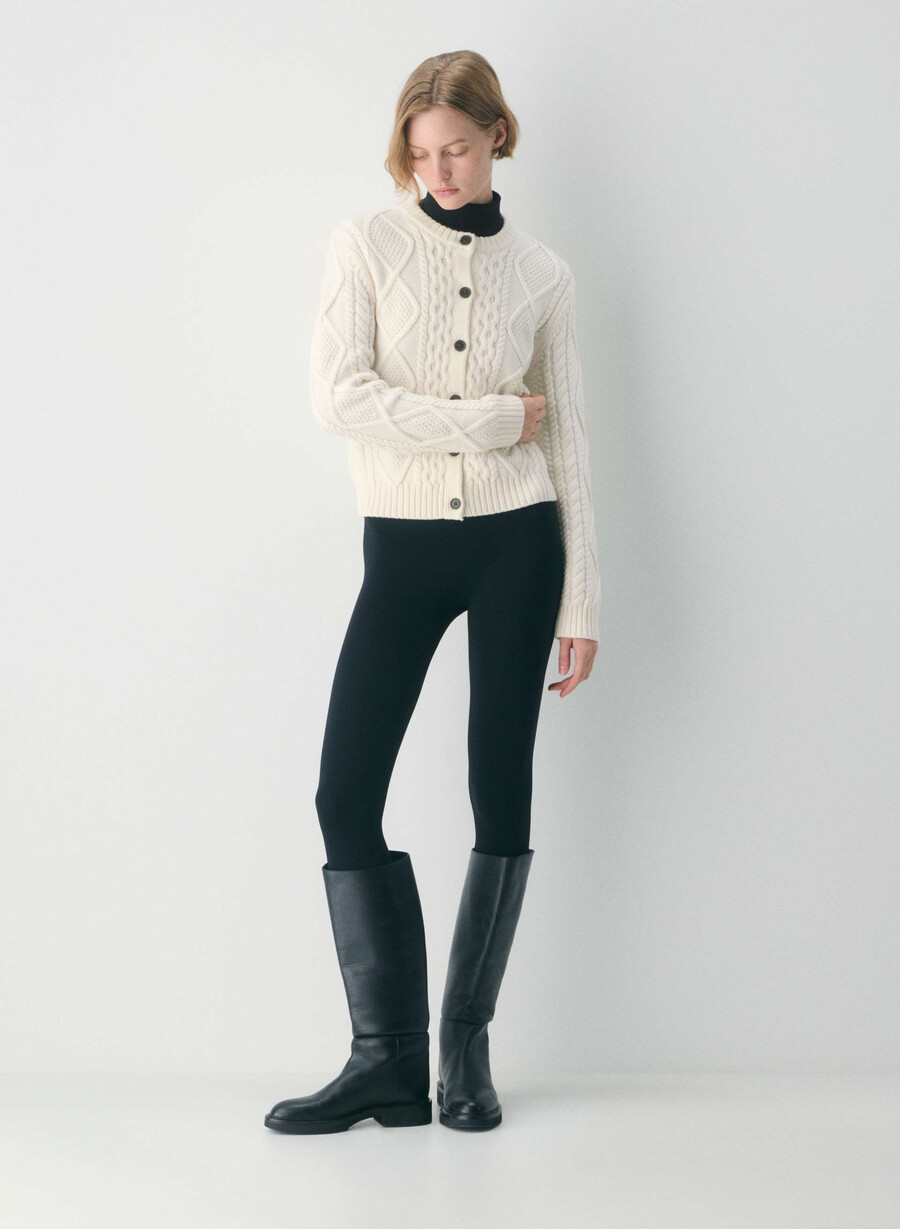 heritage knit merino wool crew cardigan whisper white
