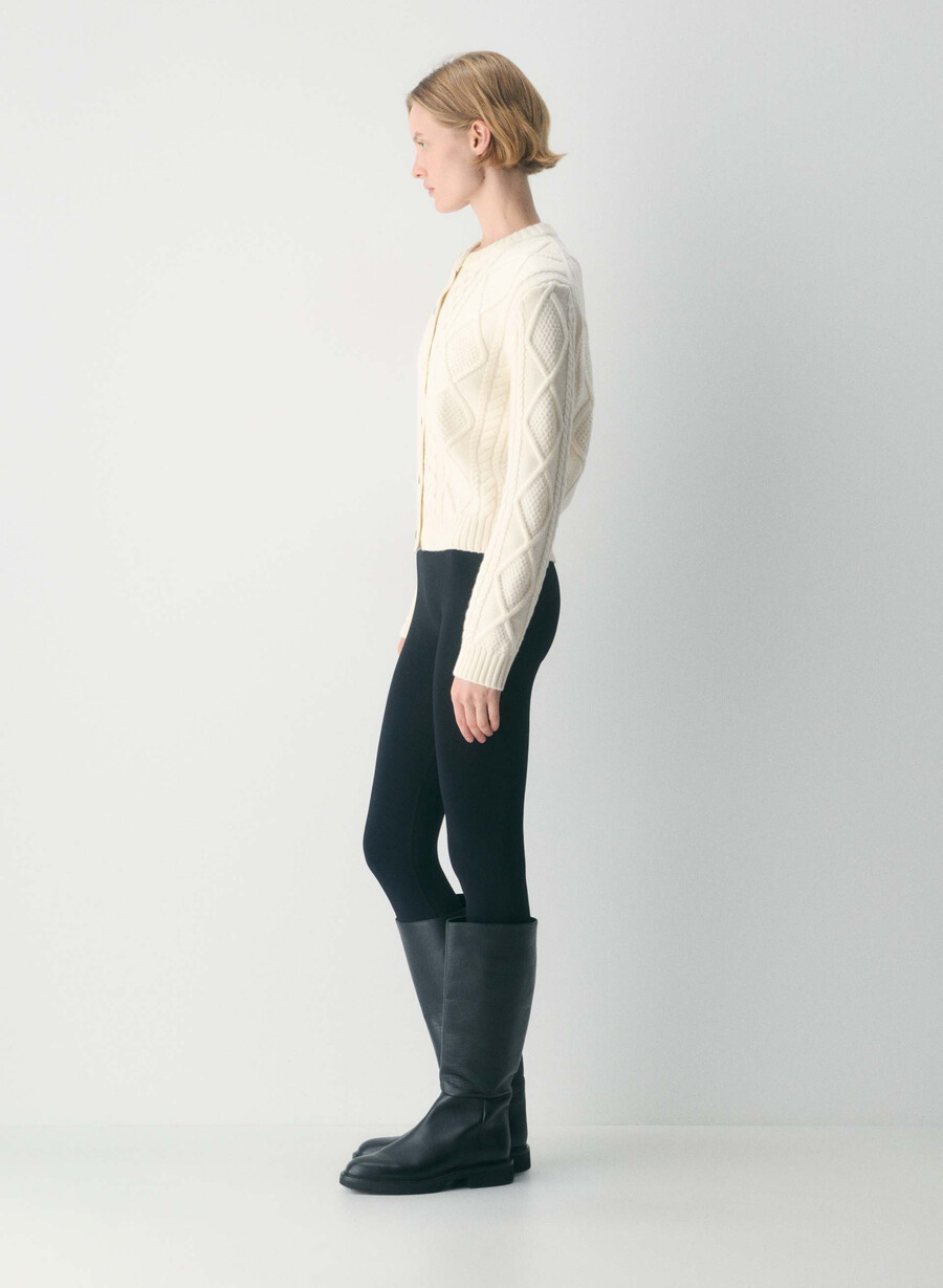heritage knit merino wool crew cardigan whisper white