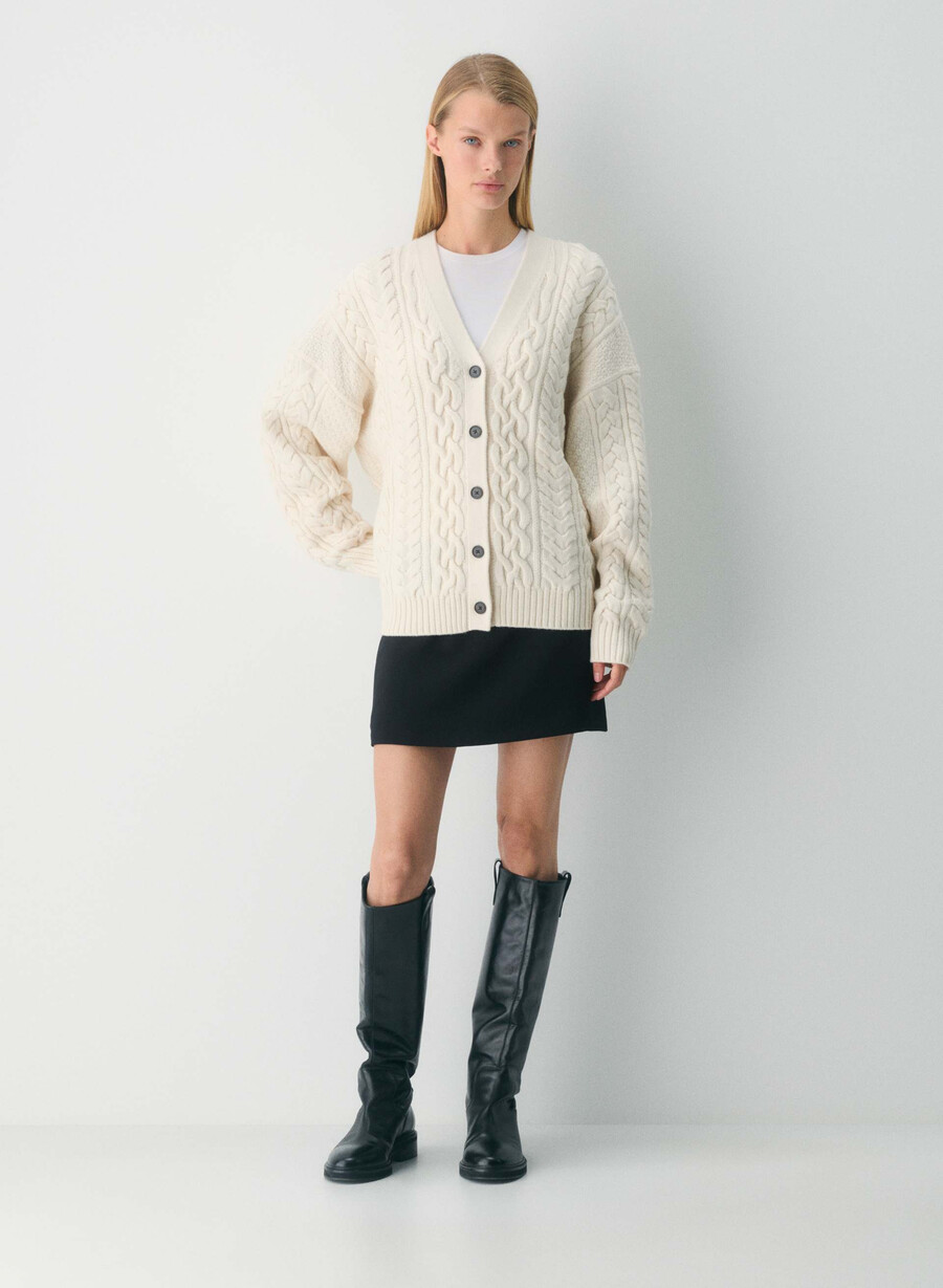 heritage knit merino wool v-neck cardigan rich mocha brown