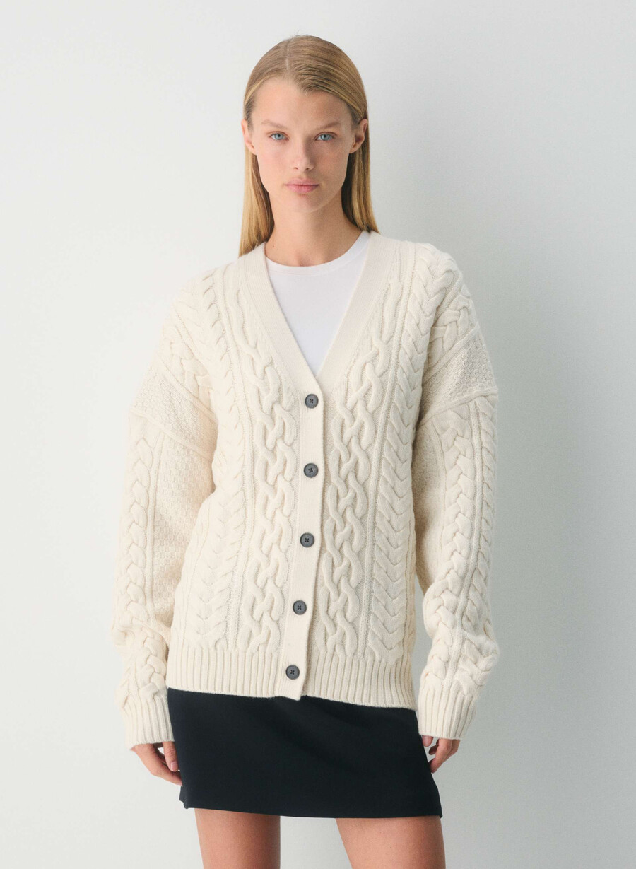 heritage knit merino wool v-neck cardigan rich mocha brown