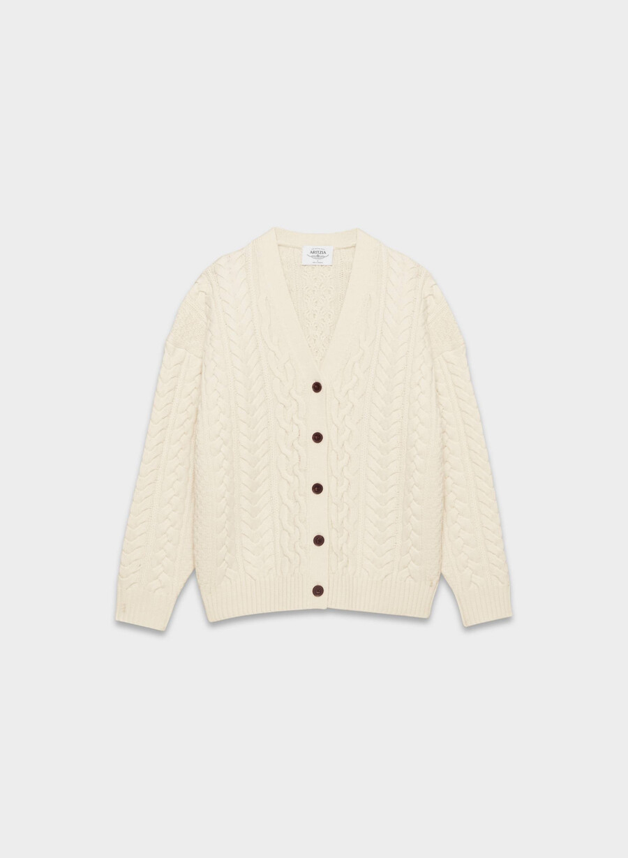 heritage knit merino wool v-neck cardigan rich mocha brown