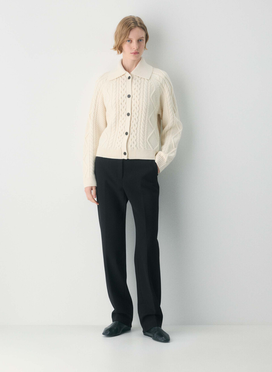 heritage knit merino wool collar cardigan seaside cream