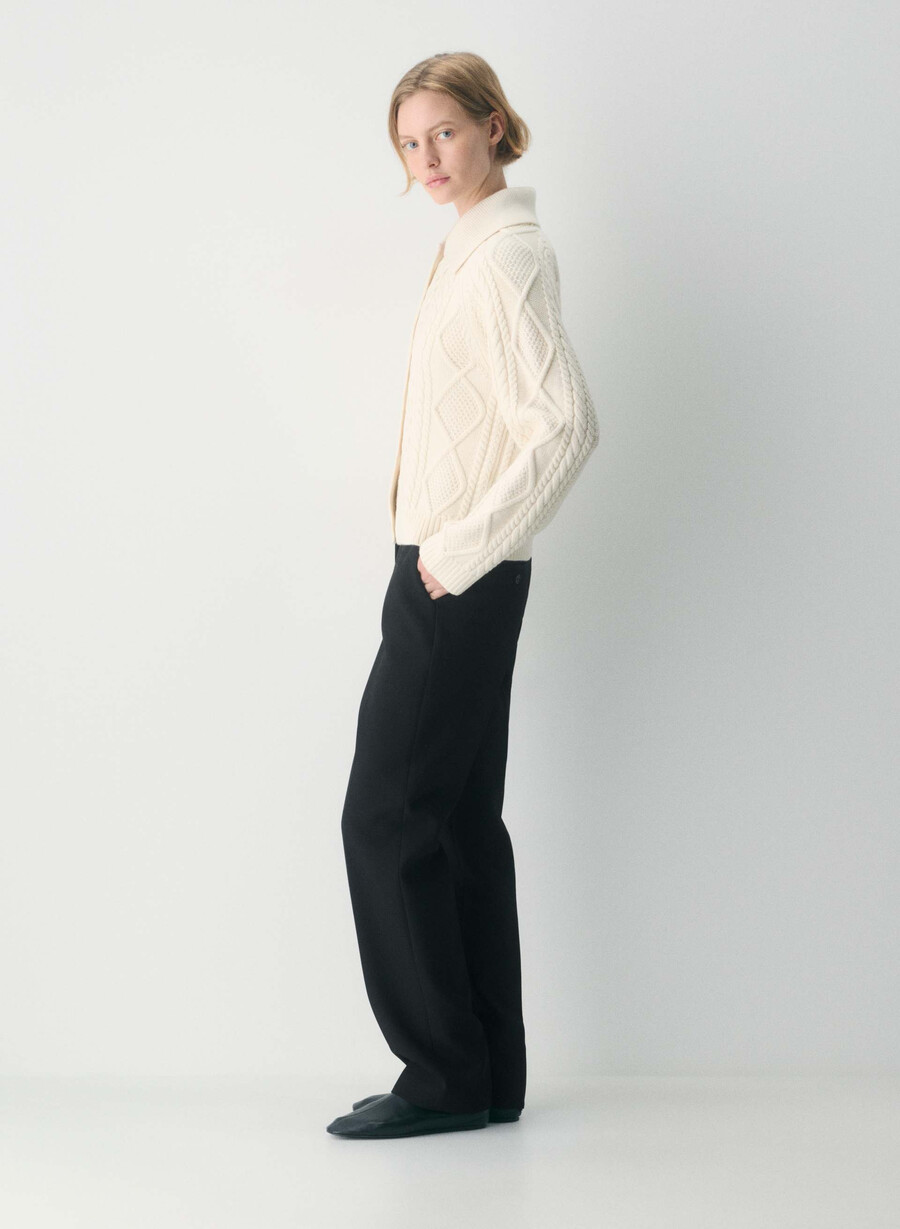 heritage knit merino wool collar cardigan seaside cream