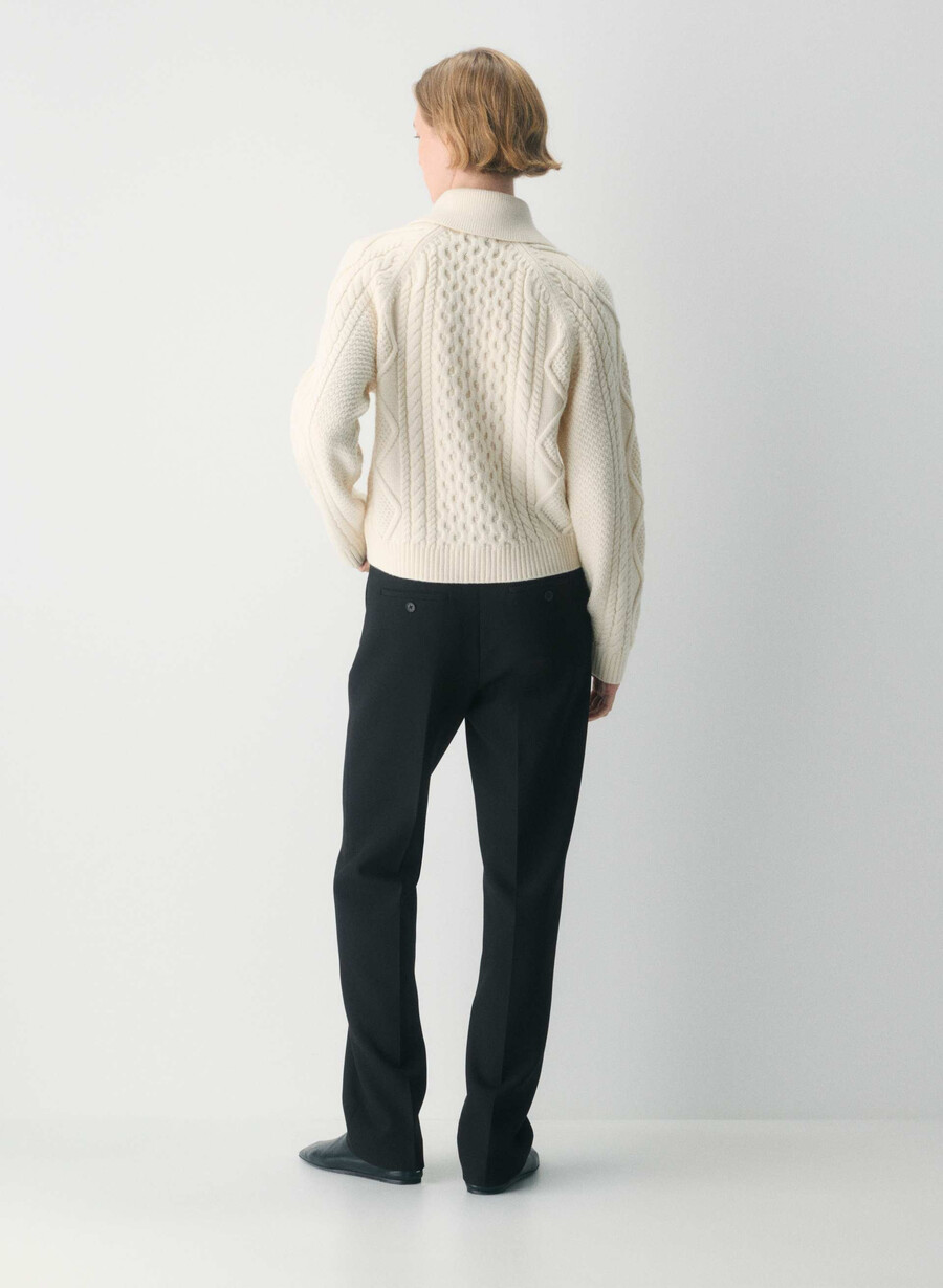 heritage knit merino wool collar cardigan seaside cream