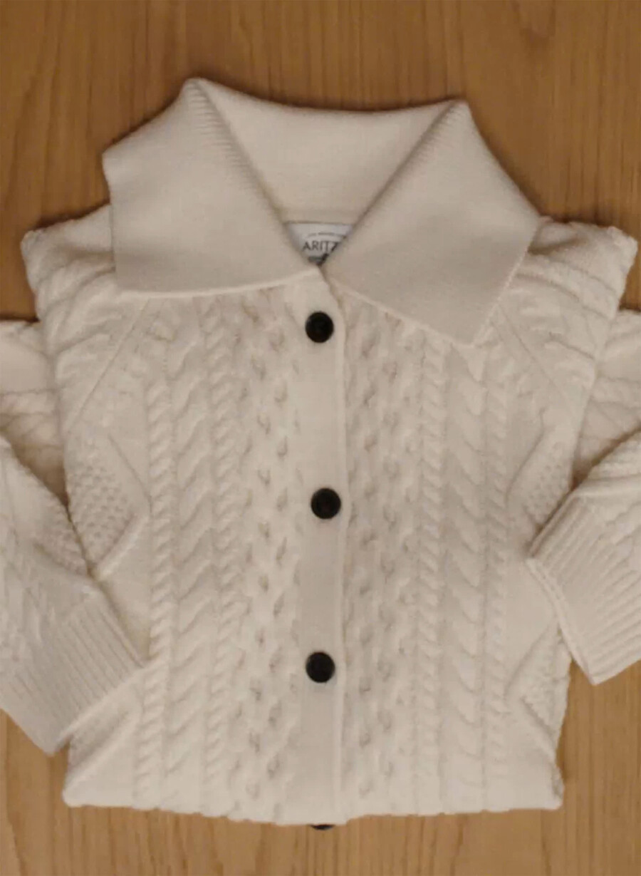 heritage knit merino wool collar cardigan seaside cream