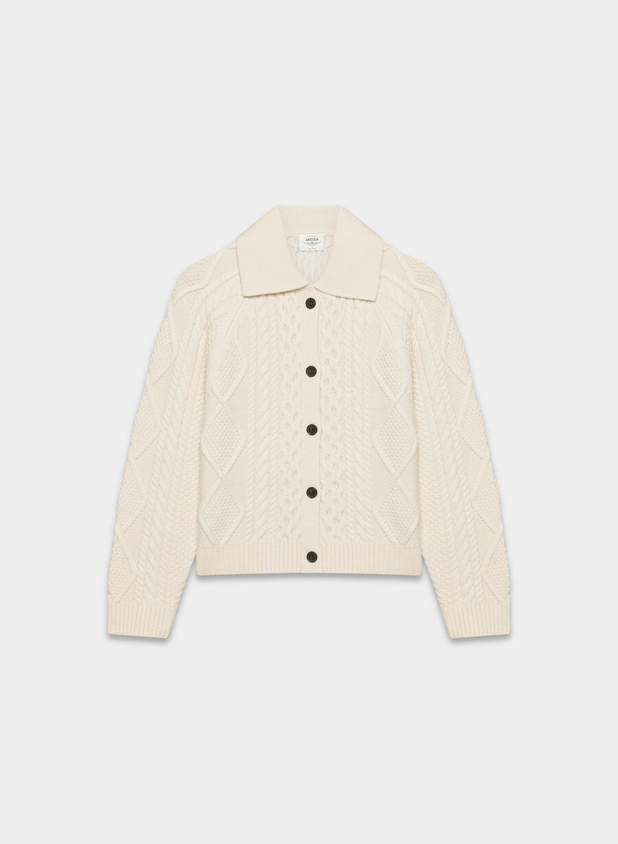 heritage knit merino wool collar cardigan seaside cream