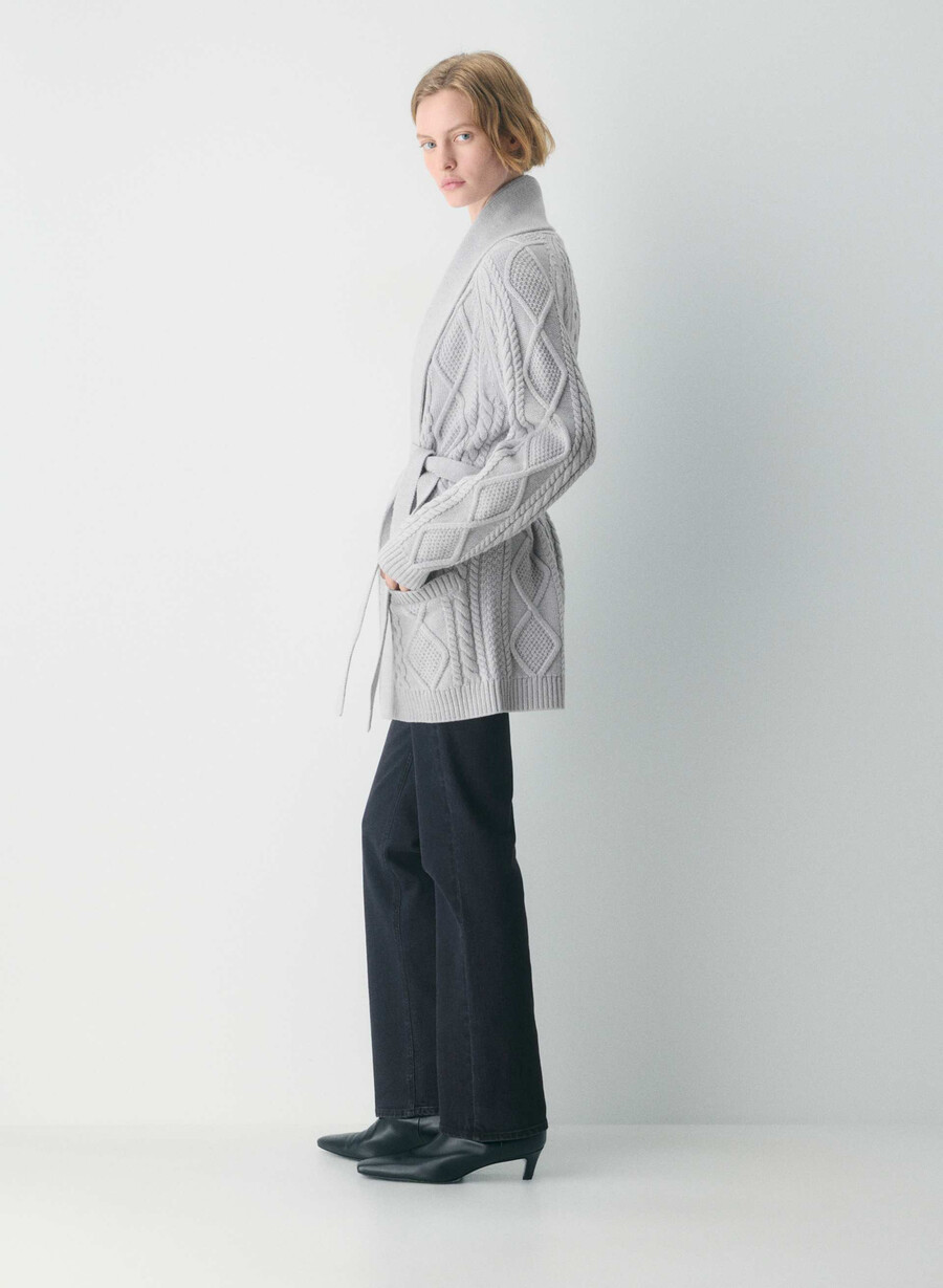 heritage knit merino wool open-front cardigan heather nomad taupe