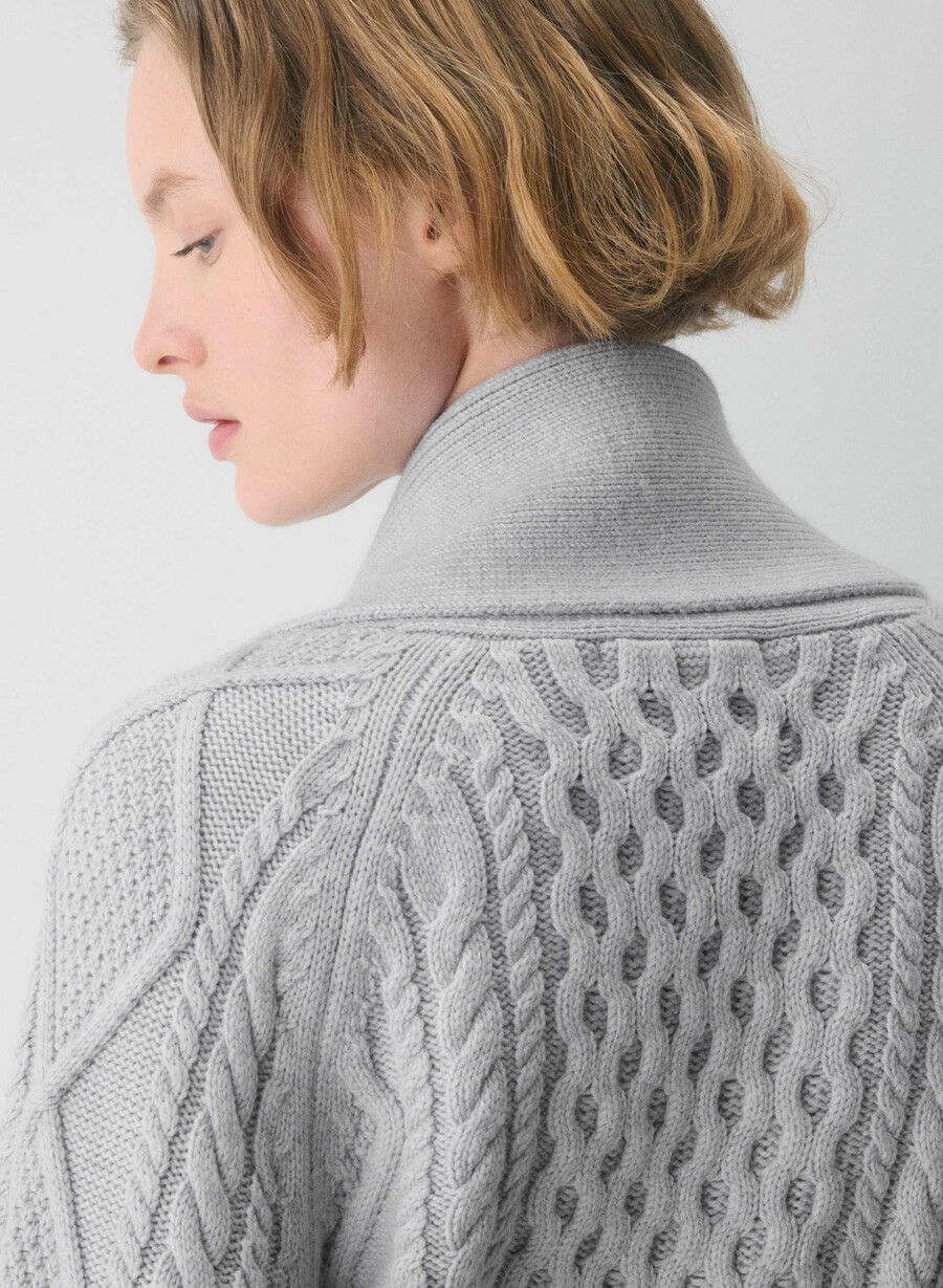 heritage knit merino wool open-front cardigan heather nomad taupe