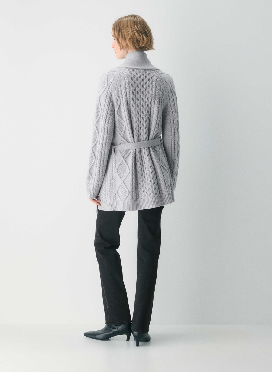 heritage knit merino wool open-front cardigan heather nomad taupe