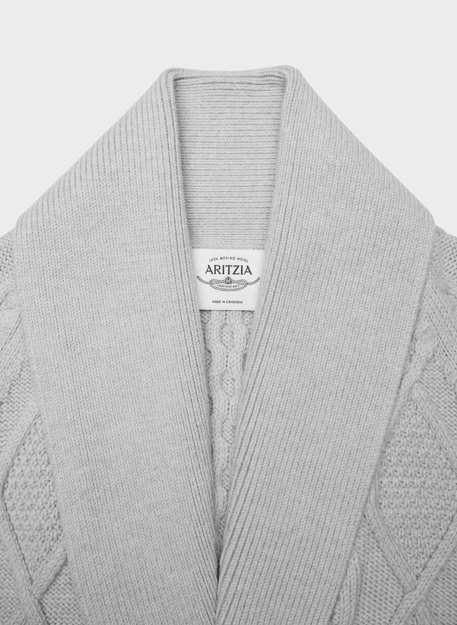 heritage knit merino wool open-front cardigan heather nomad taupe