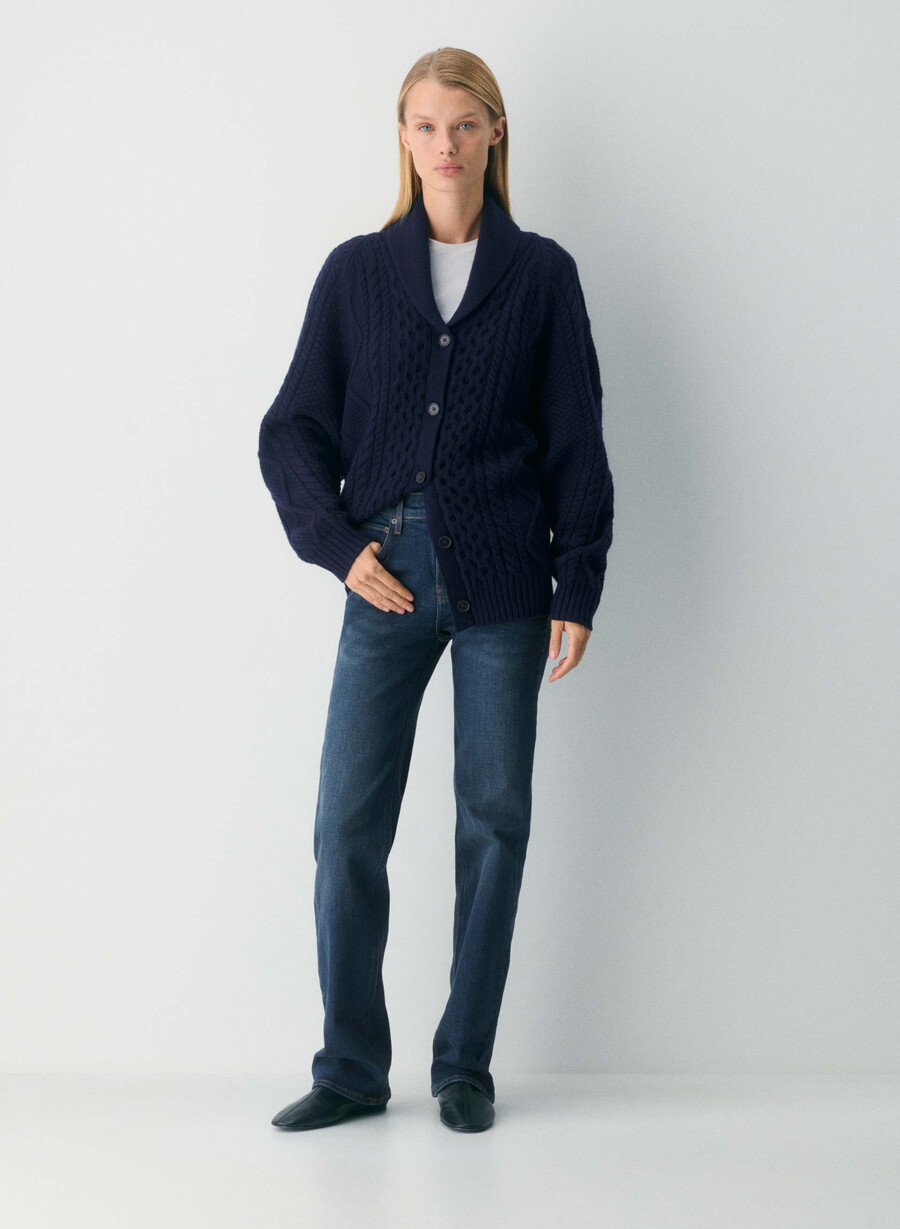heritage knit merino wool cardigan admiral