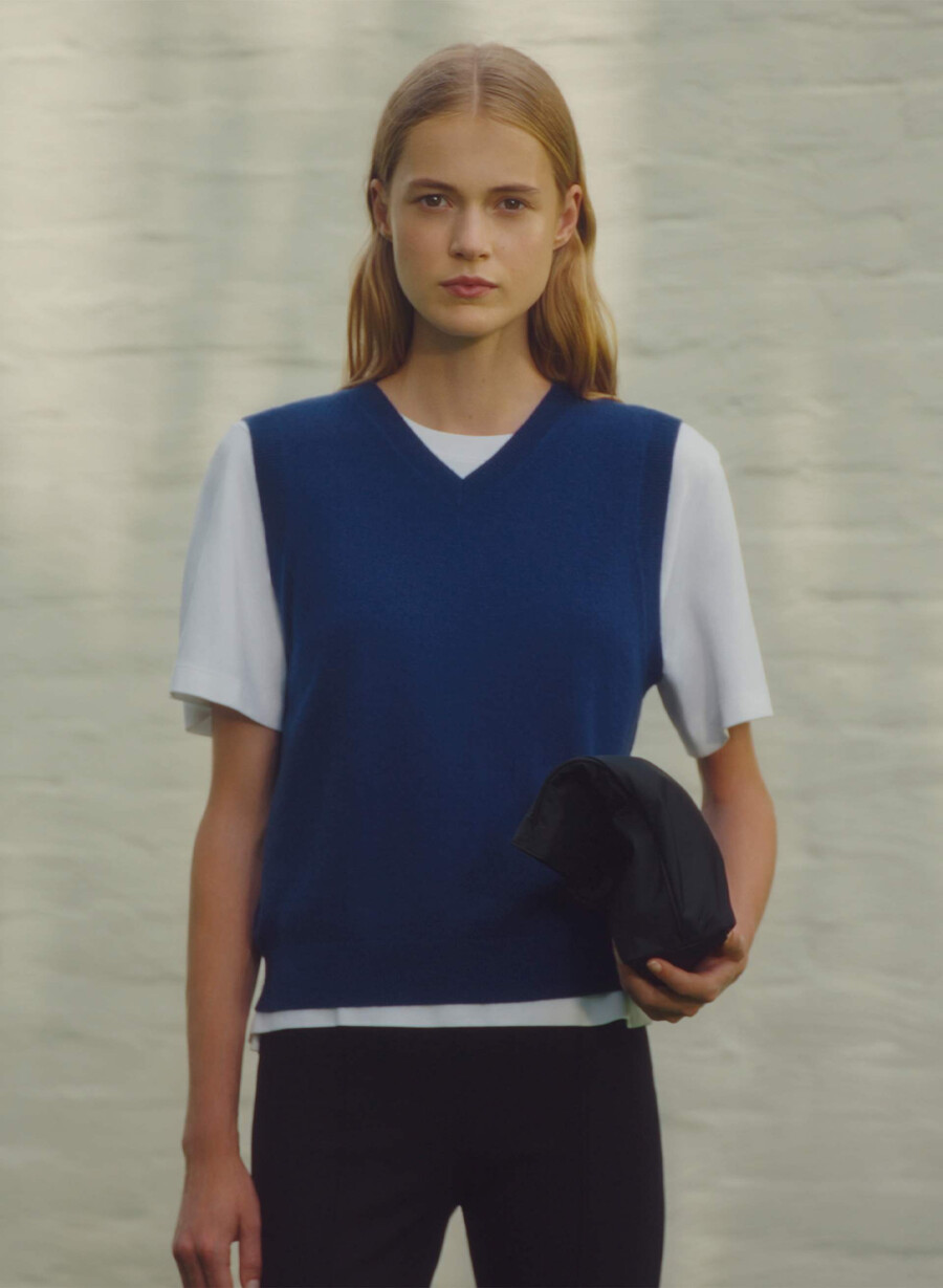 bare cashmere v-neck sweater vest byron blue