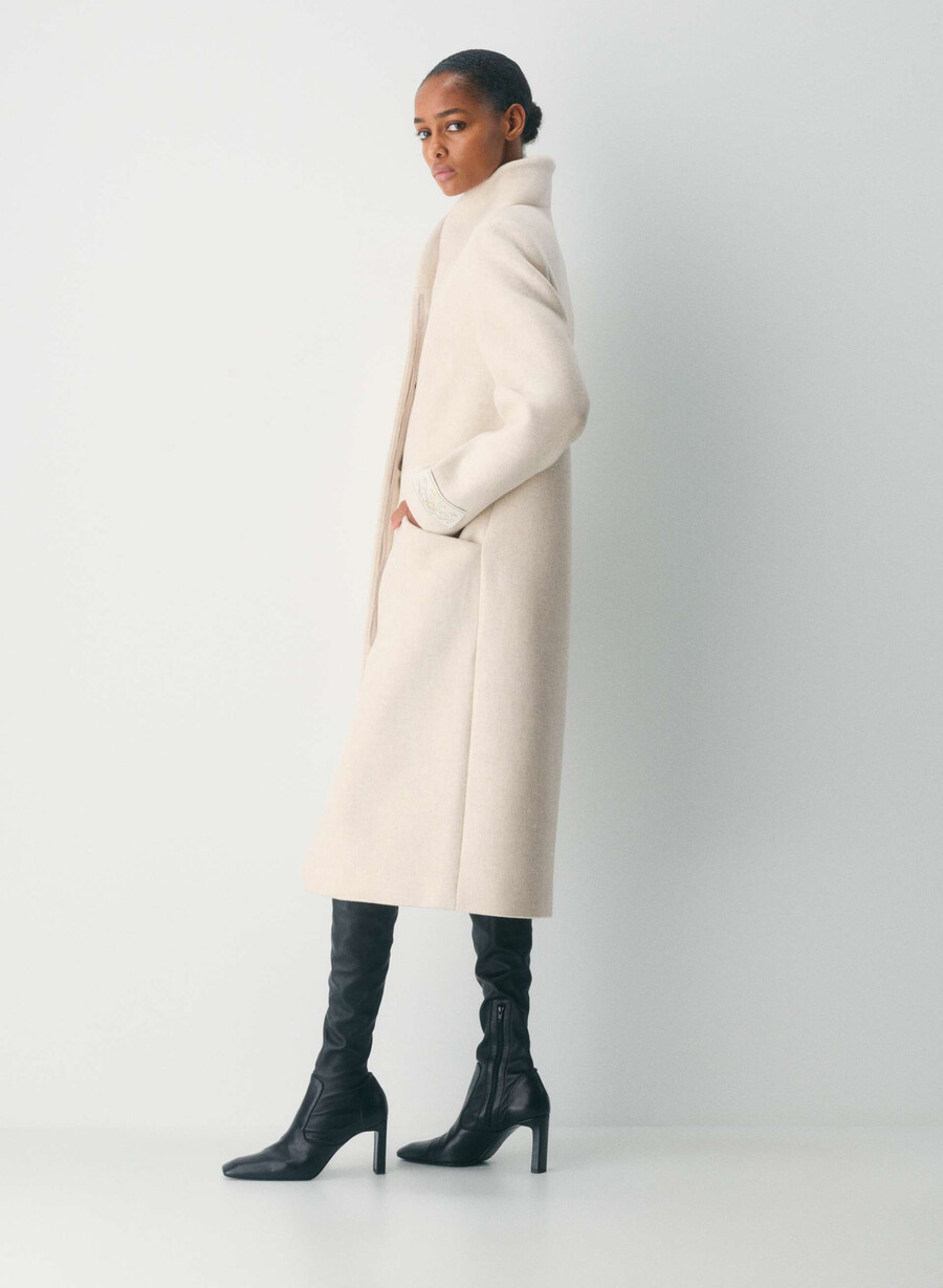 the cocoon long coat - luxe wool cashmere heather light oatmeal