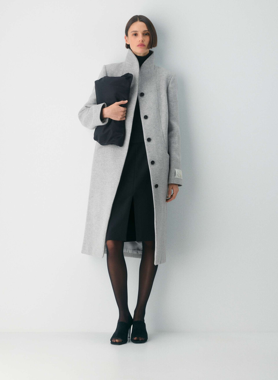 the cocoon long coat - luxe wool cashmere heather light grey