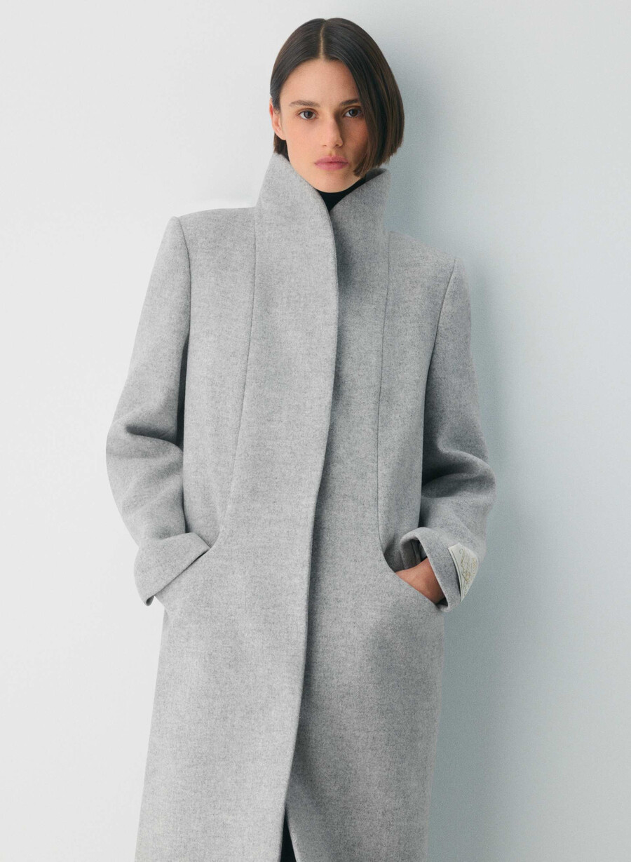 the cocoon long coat - luxe wool cashmere heather light grey