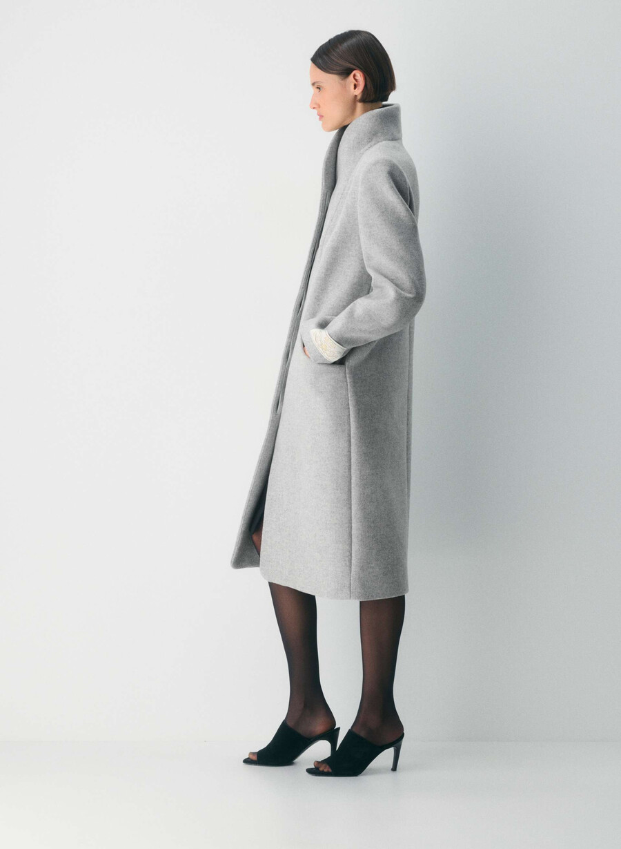 the cocoon long coat - luxe wool cashmere heather light grey