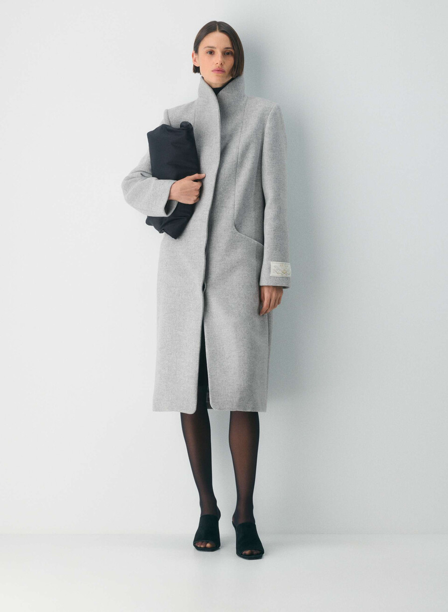the cocoon long coat - luxe wool cashmere heather light grey