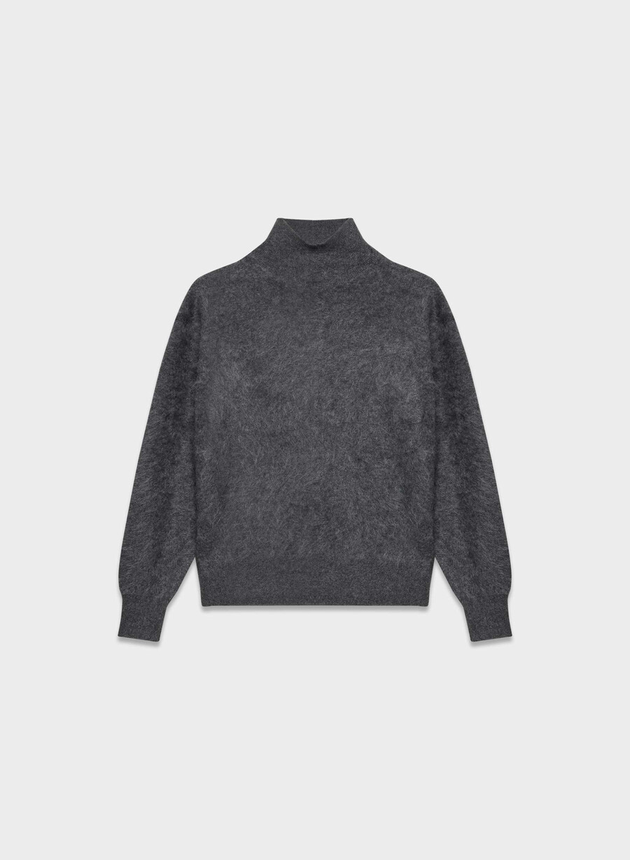 brushed cashmere relaxed turtleneck heather charcoal