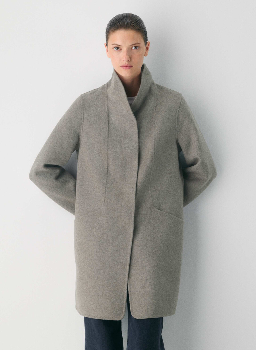 the cocoon double-faced coat - luxe rewool heather matte pearl