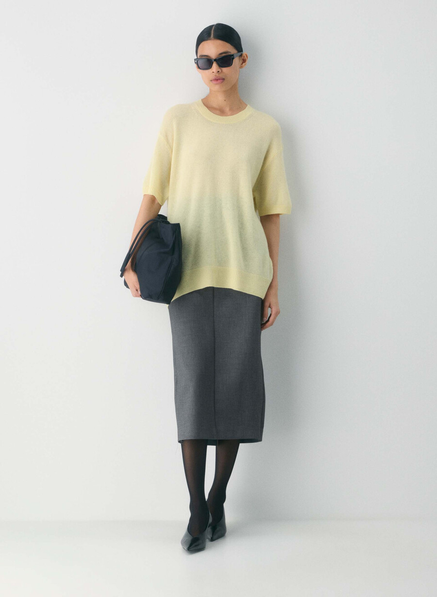 feather cashmere relaxed shortsleeve sweater butter yellow