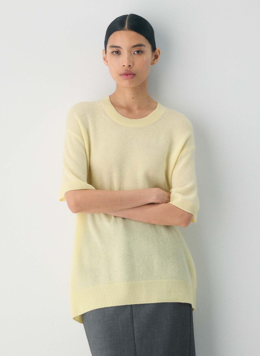 feather cashmere relaxed shortsleeve sweater butter yellow