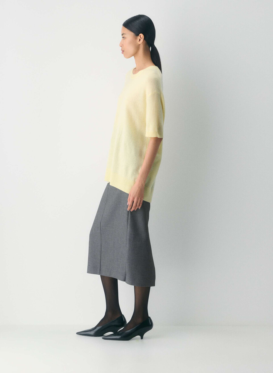 feather cashmere relaxed shortsleeve sweater butter yellow