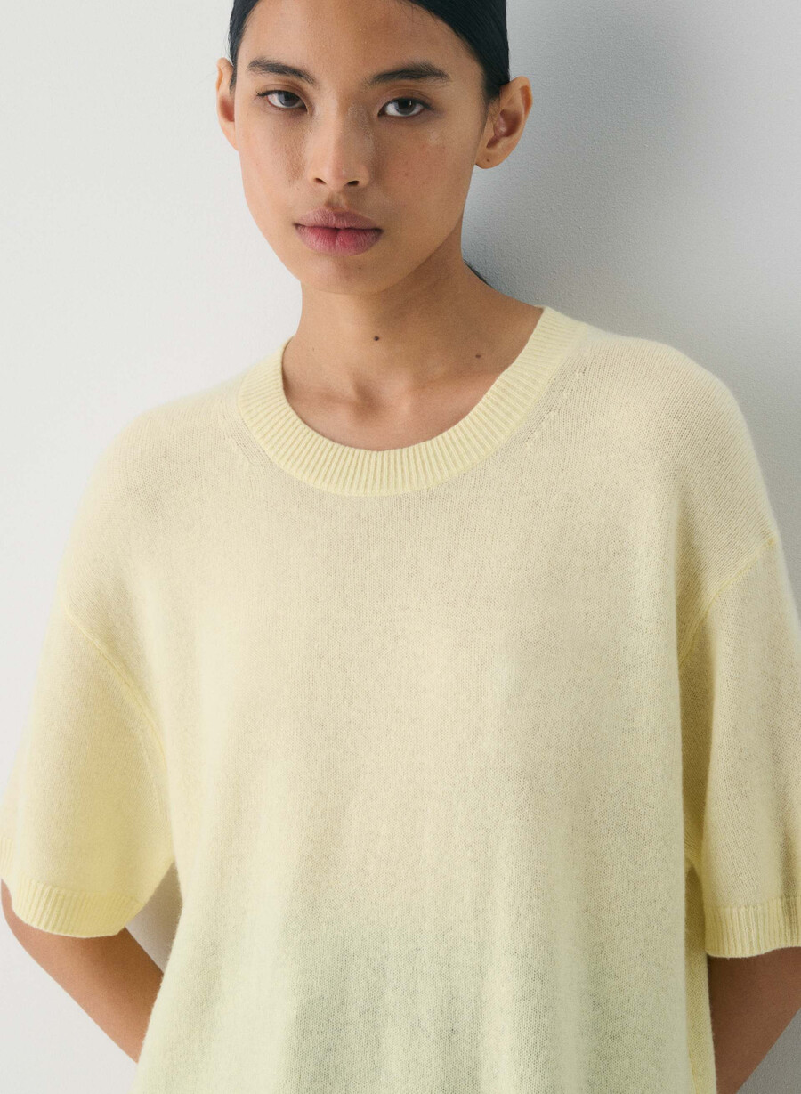 feather cashmere relaxed shortsleeve sweater butter yellow