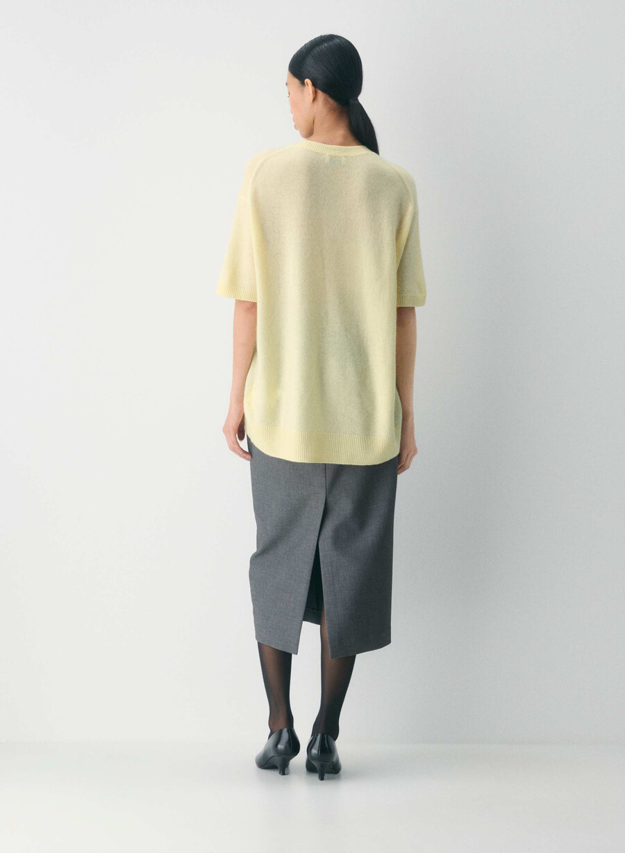 feather cashmere relaxed shortsleeve sweater butter yellow