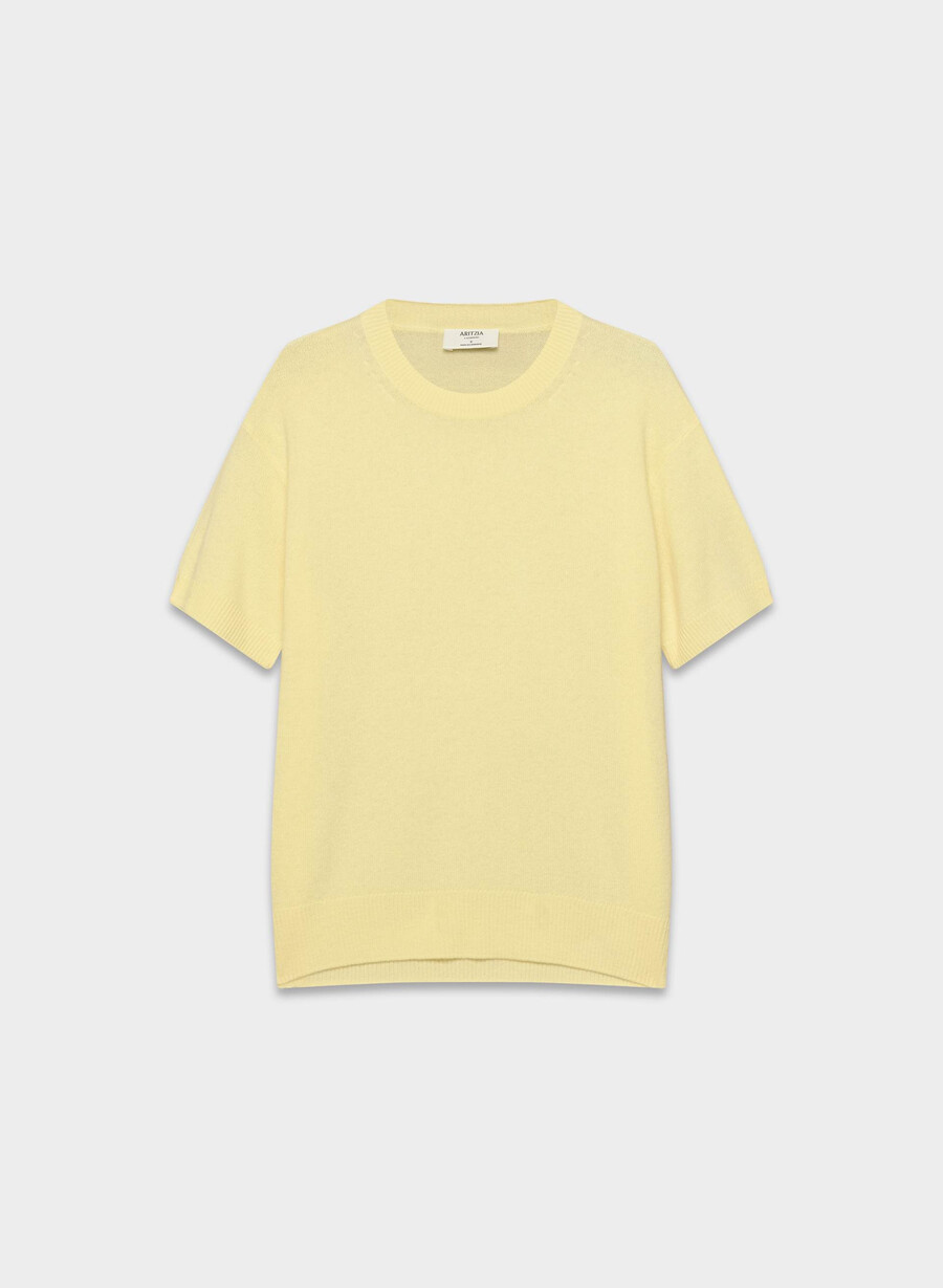 feather cashmere relaxed shortsleeve sweater butter yellow