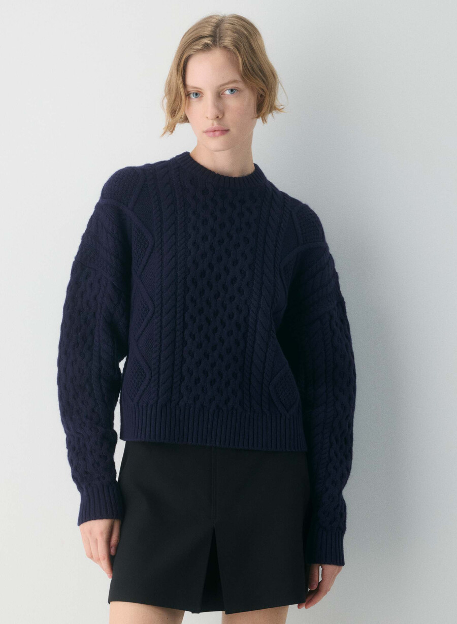 heritage knit merino wool crew hi-hip sweater admiral
