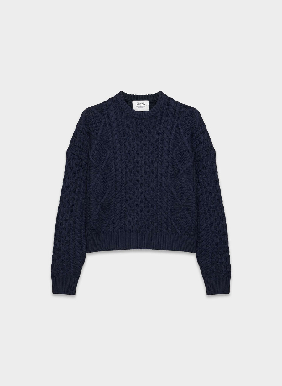 heritage knit merino wool crew hi-hip sweater admiral