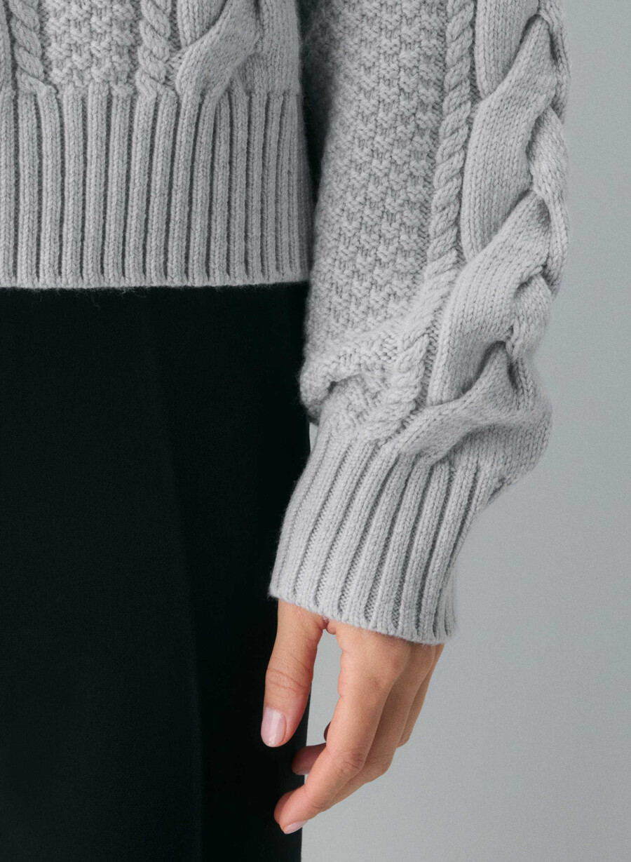 heritage knit merino wool crew hi-hip sweater heather chrome