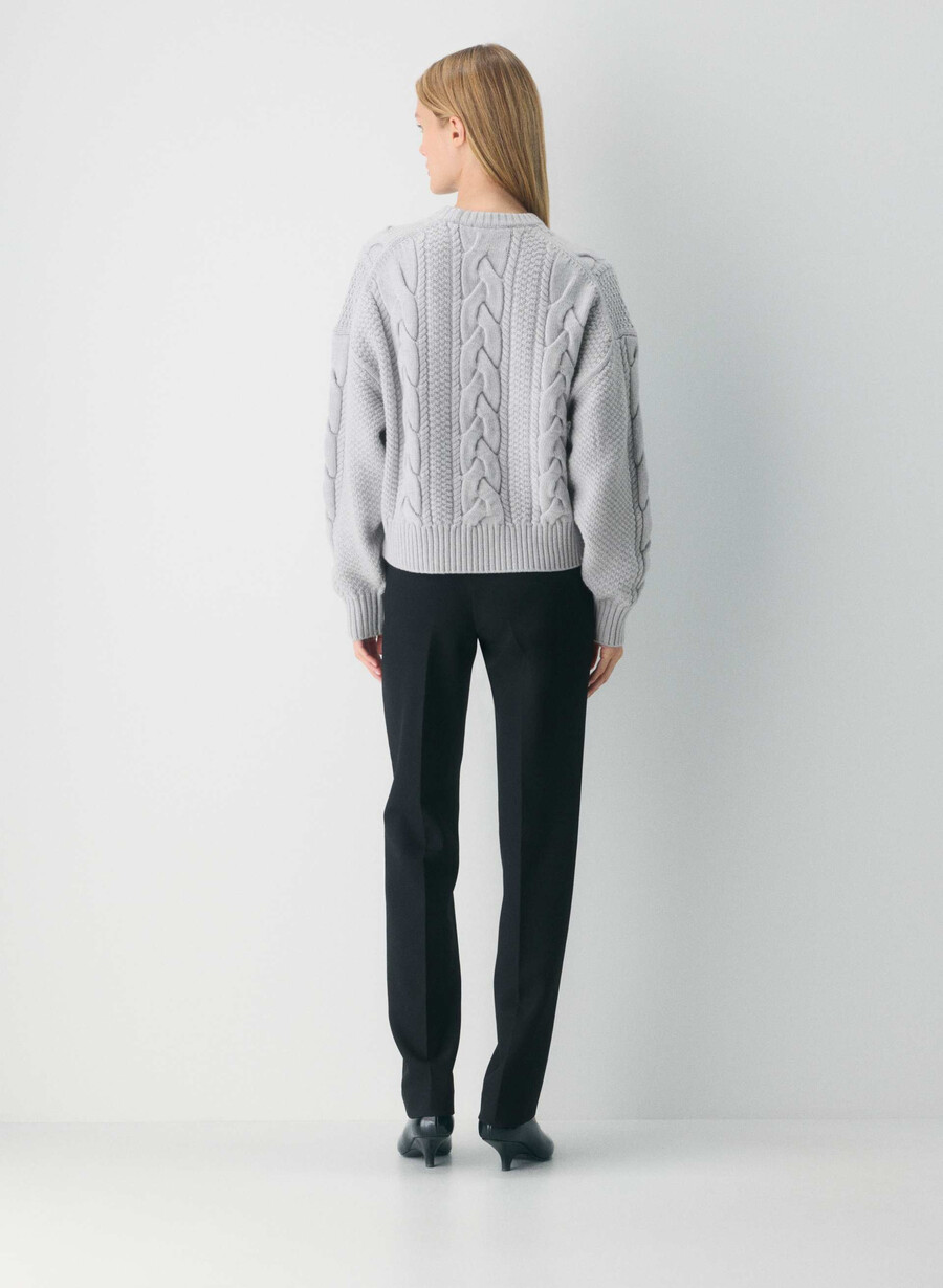 heritage knit merino wool crew hi-hip sweater heather chrome