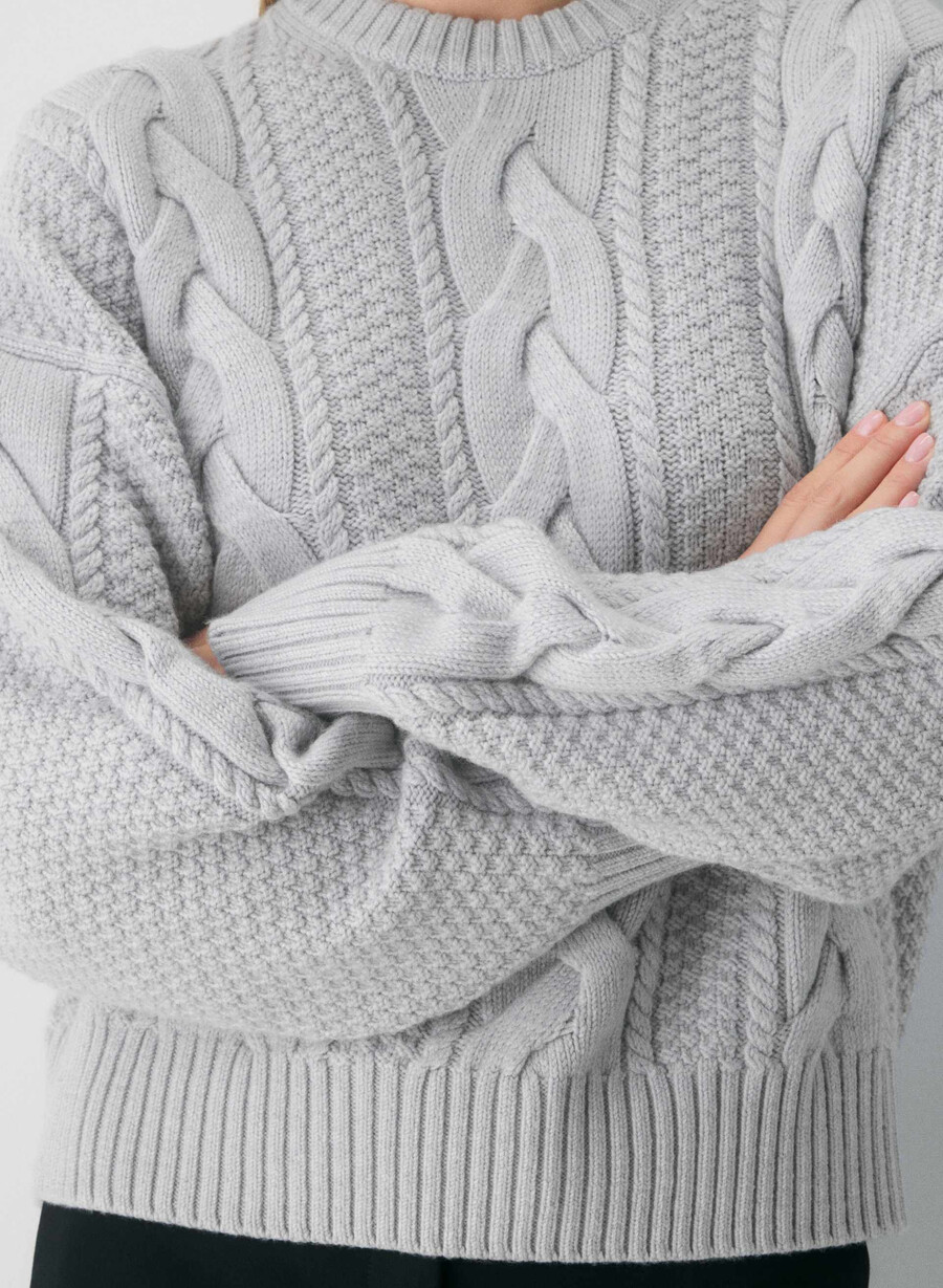 heritage knit merino wool crew hi-hip sweater heather chrome