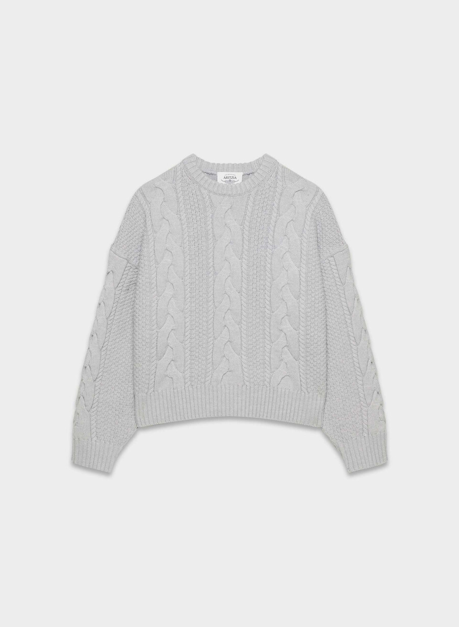heritage knit merino wool crew hi-hip sweater heather chrome