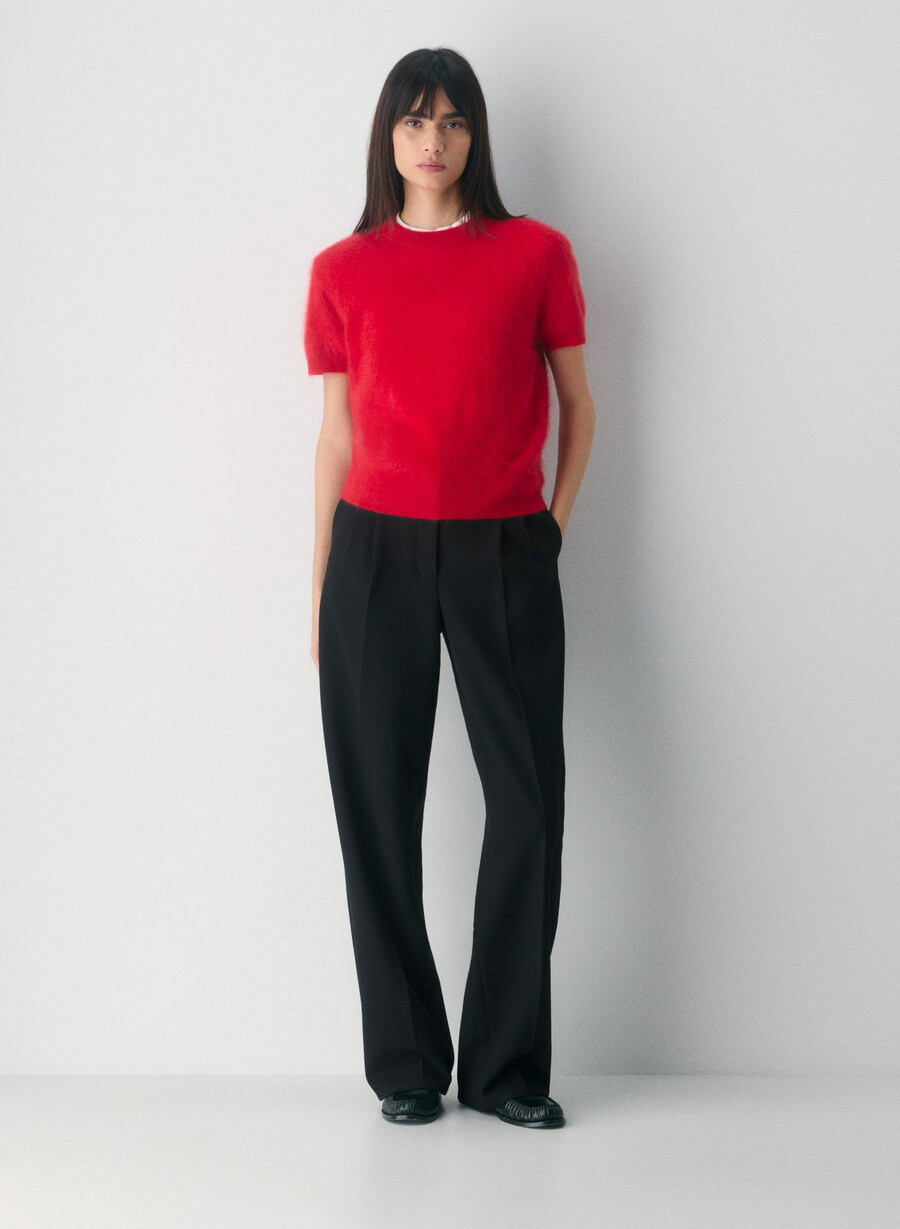 brushed cashmere shortsleeve crew sweater flashing red