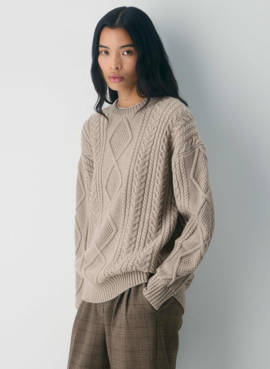 heritage knit merino wool crew sweater heather nomad taupe