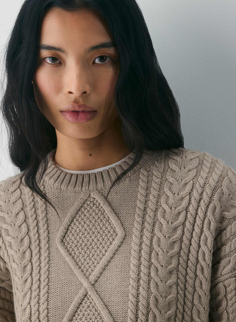 heritage knit merino wool crew sweater heather nomad taupe