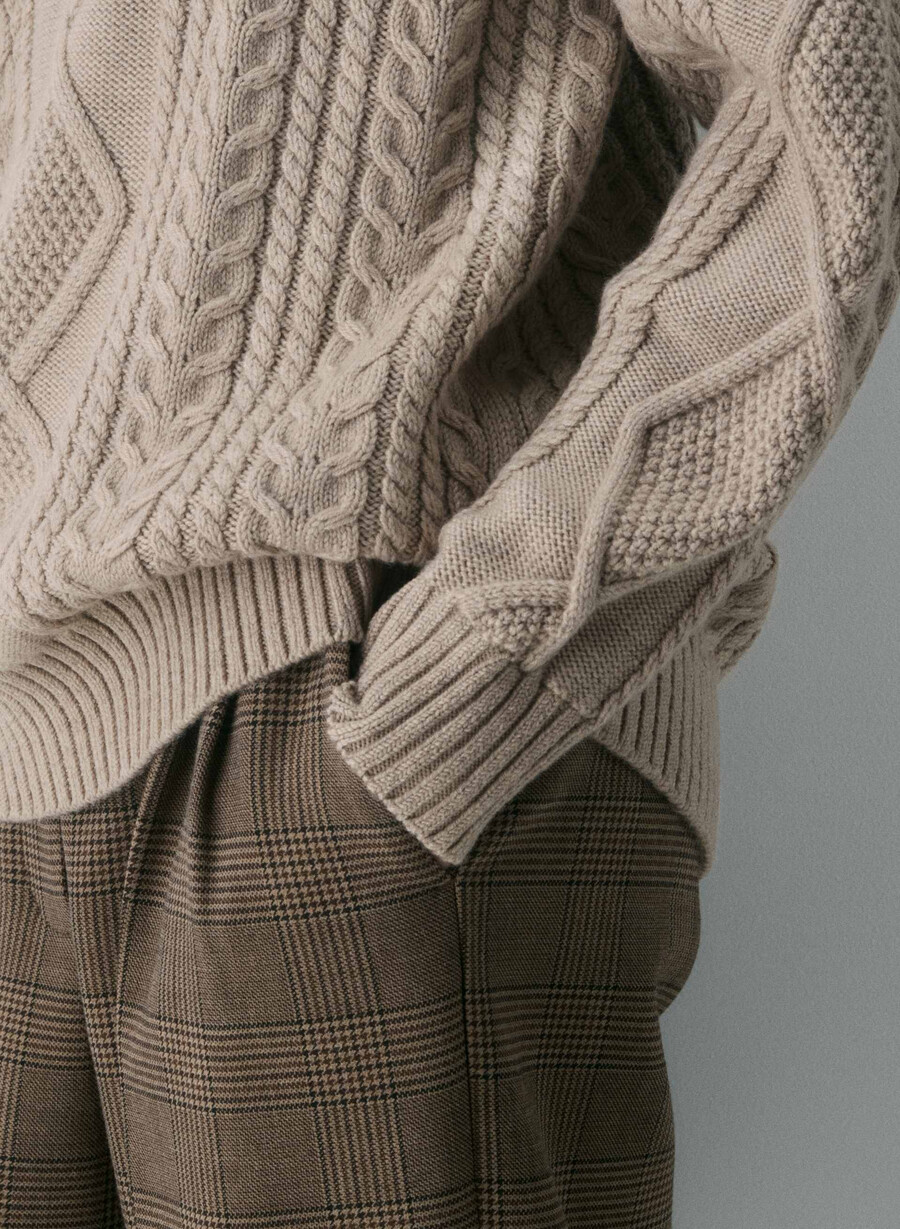 heritage knit merino wool crew sweater heather nomad taupe