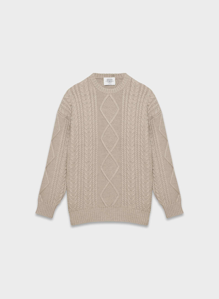 heritage knit merino wool crew sweater heather nomad taupe