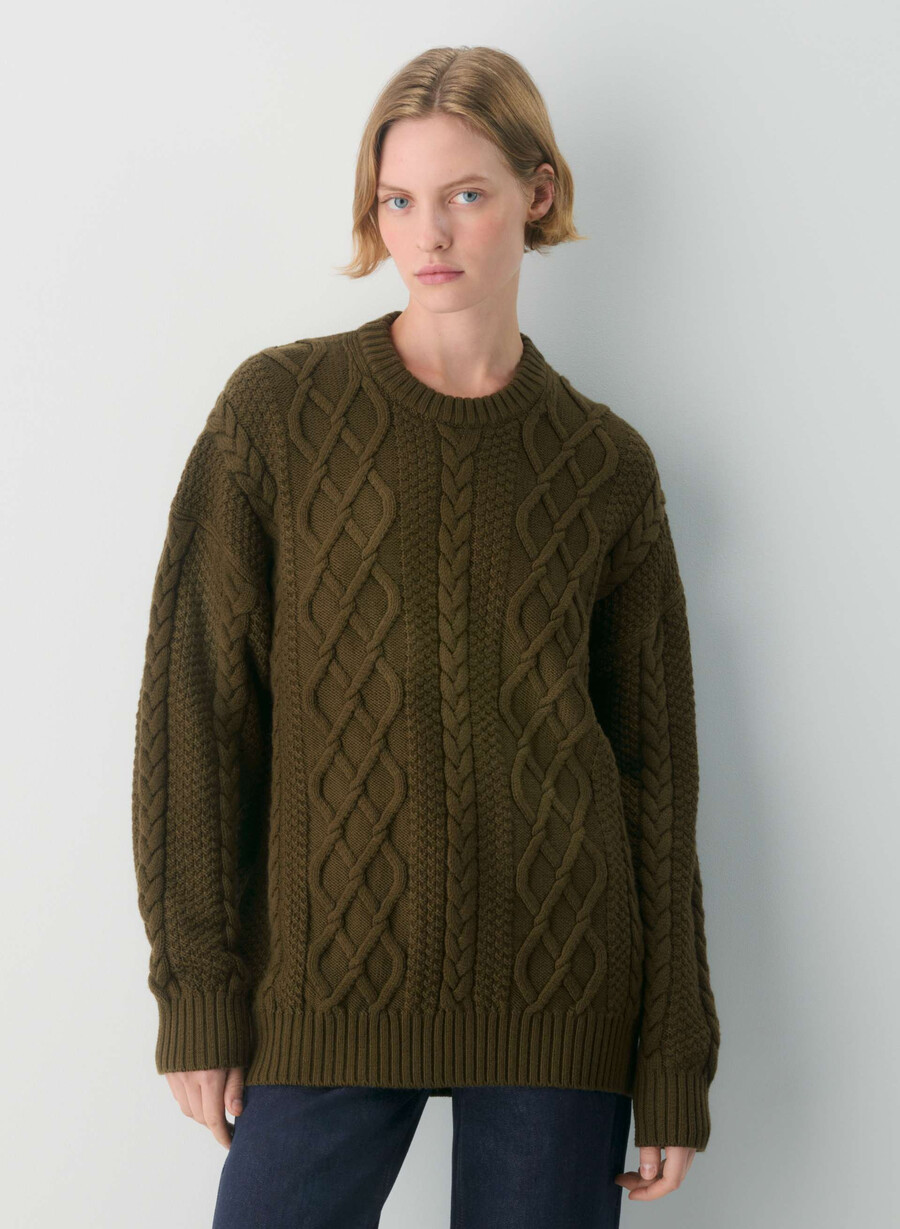 heritage knit merino wool crew sweater private green