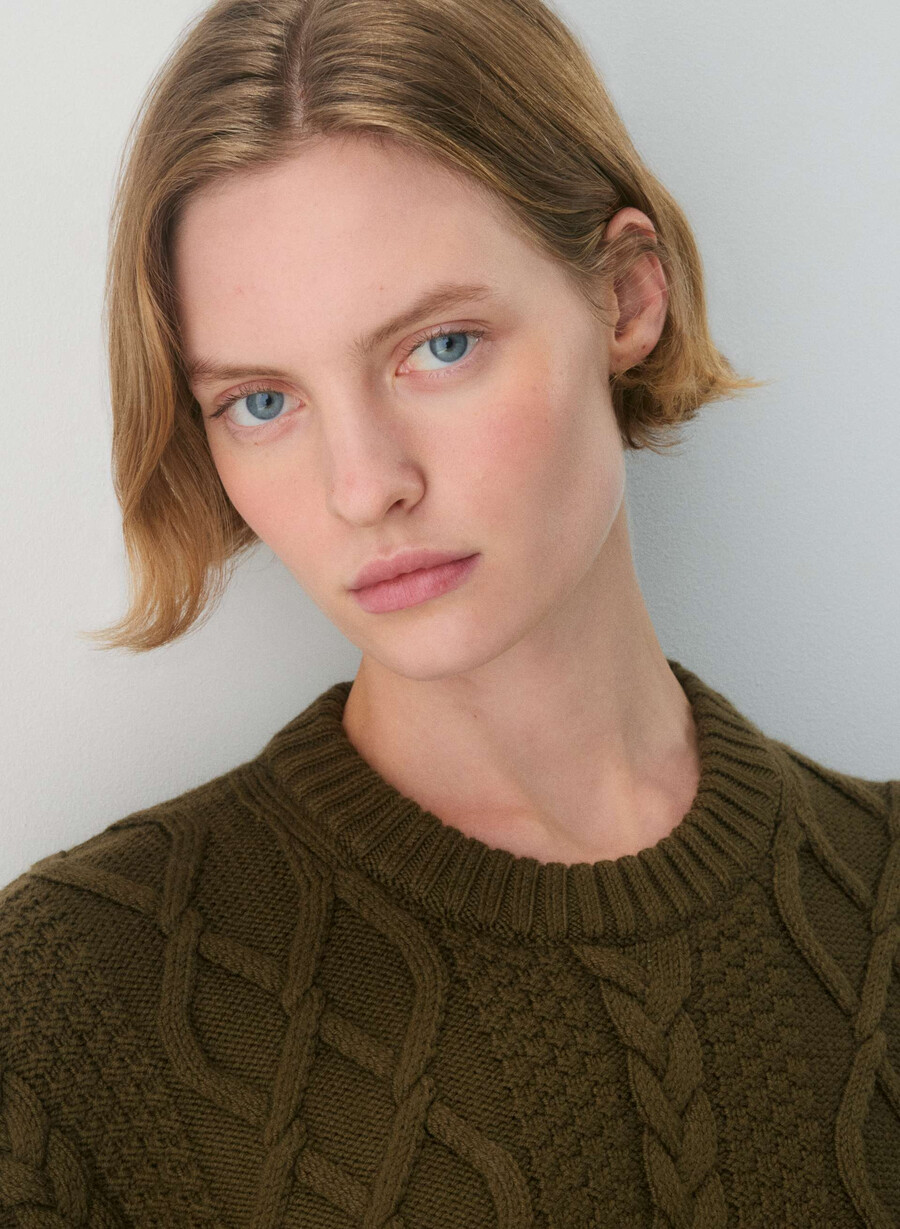 heritage knit merino wool crew sweater private green