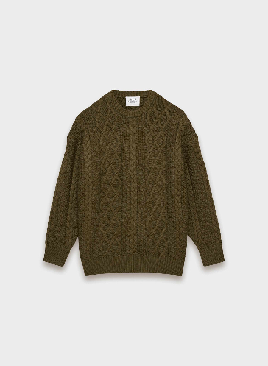 heritage knit merino wool crew sweater private green